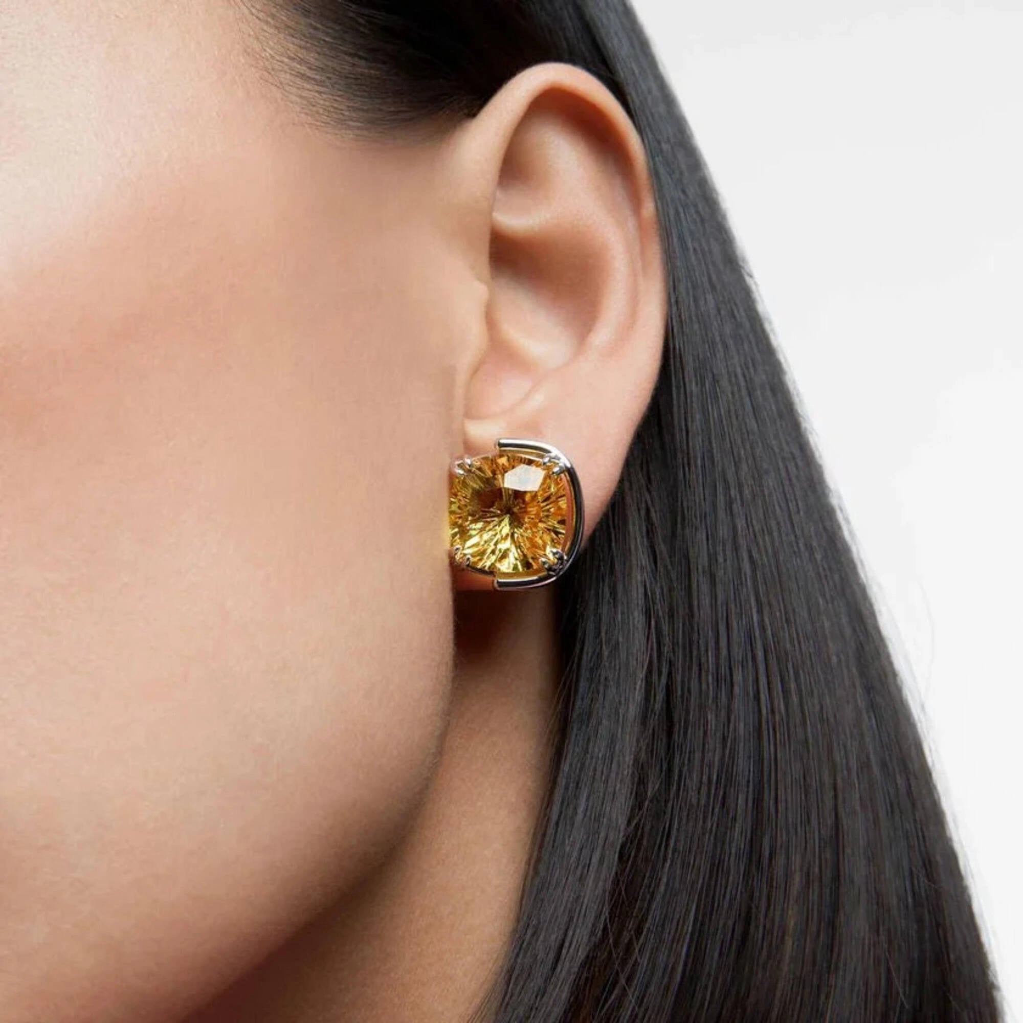 Swarovski Women's Earrings - Harmonia Yellow Cushion Cut Crystals Stud | 5616511