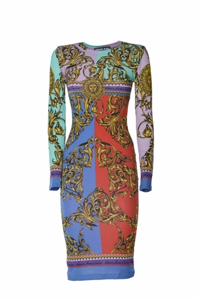 Versace Jeans Couture Garland Sun Regalia Baroque Long-Sleeved Dress