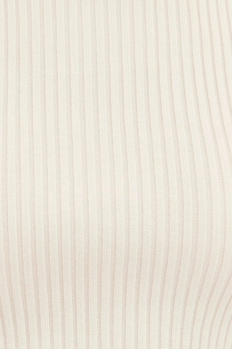 White Knit Top Sleeveless Roll Neck Crop