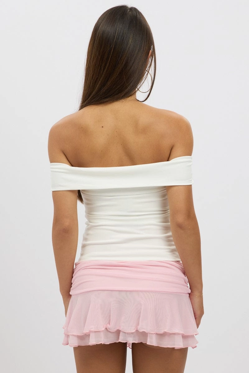 White Off Shoulder Top Twisted Bust