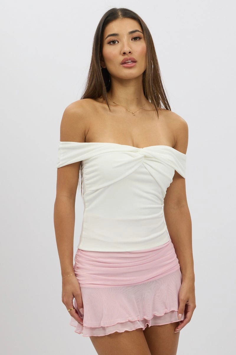 White Off Shoulder Top Twisted Bust