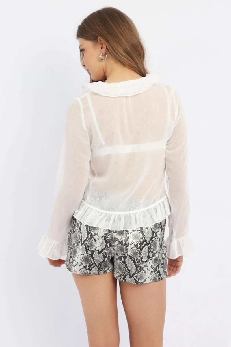 White Ruffle Top Long Sleeve