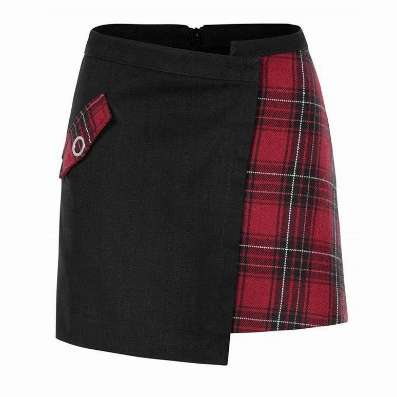 Women's Double-colored Irregular Hem Skinny Plaid Skirt