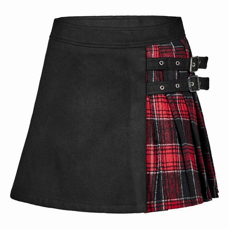 Women's Plaid Colorblock Buckle Deco Wrap Pleated Skirt