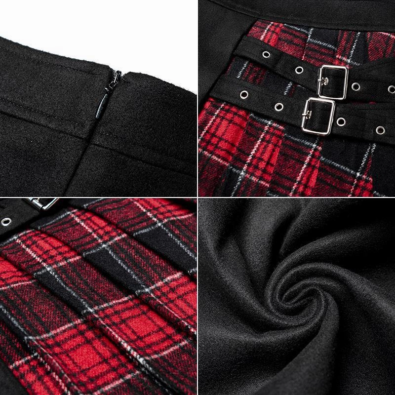 Women's Plaid Colorblock Buckle Deco Wrap Pleated Skirt