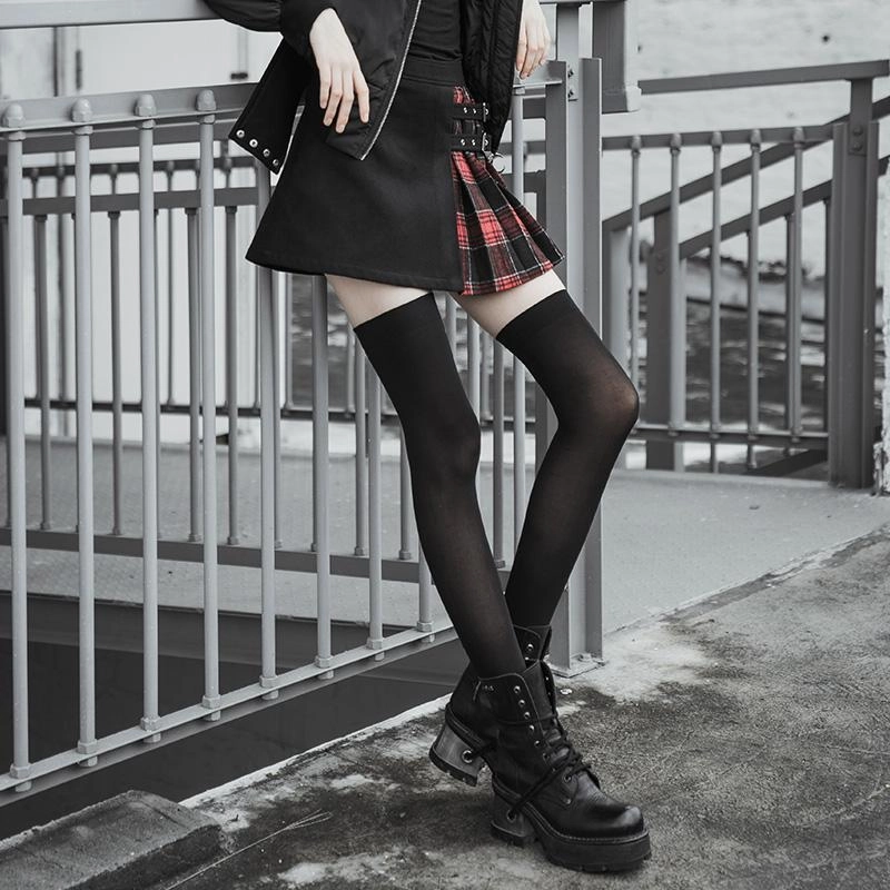Women's Plaid Colorblock Buckle Deco Wrap Pleated Skirt